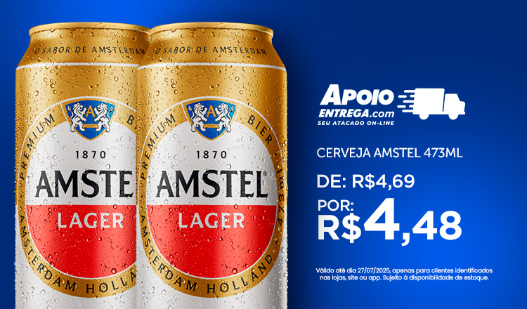 Cerveja Amstel 473ml de: R$4,69 por: R$4,48 até 27/07